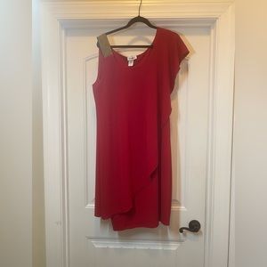 MISS STAR - Red/Gold Dress with Asymmetric Overlay